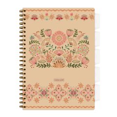   Spirálfüzet ARGUS 80 lapos, színregiszteres, 5 részes, A/4-es vonalas, Hímzett virág