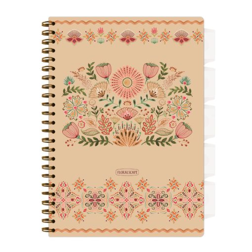 Spirálfüzet ARGUS 80 lapos, színregiszteres, 5 részes, A/4-es vonalas, Hímzett virág