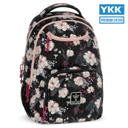 ARS UNA Hátizsák AU-6 iskolatáska szett,  Flowery Black, 3 részes