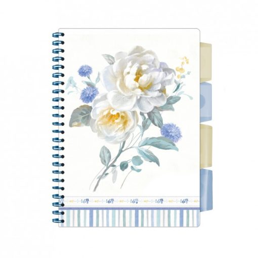 Spirálfüzet ARGUS 100 lapos, színregiszteres, 4 részes, A/5-ös vonalas, Fehér virág