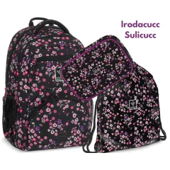    ARS UNA Hátizsák Ergonomikus iskolatáska szett, Pearl Blossom Black, 3 részes