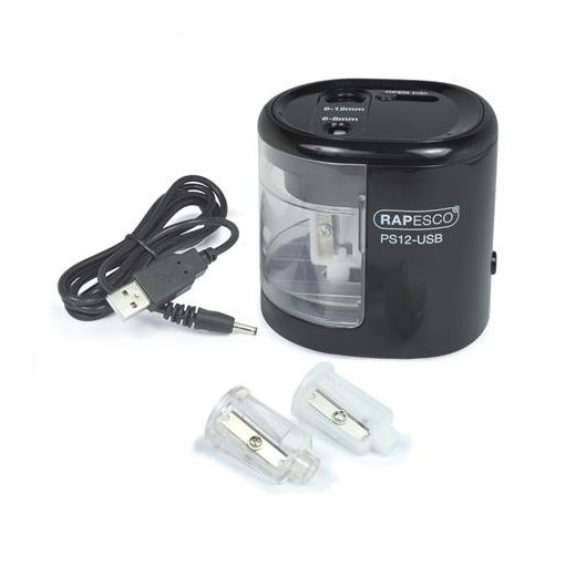 RAPESCO asztali hegyező, elemes, kétlyukú, USB töltővel, fehér