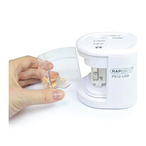 RAPESCO asztali hegyező, elemes, kétlyukú, USB töltővel, fehér