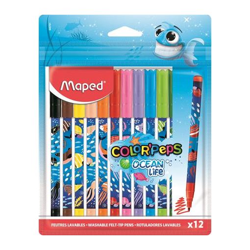 MAPED Color'Peps Ocean Life 12db kimosható filctoll készlet