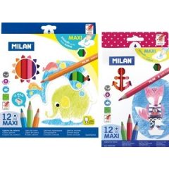   MILAN színesceruza 12db-os maxi, jumbo, 261, háromszögletű, ajándék hegyezővel