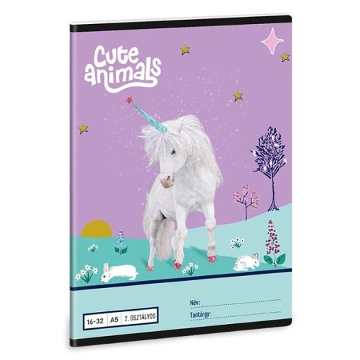 ARS UNA füzet A/5 32 lapos II. osztályos vonalas, Cute Animals Unicorn, 16-32