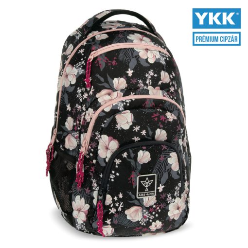 ARS UNA Hátizsák AU-2 iskolatáska szett, Flowery black, 3 részes