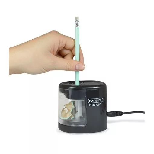 RAPESCO asztali hegyező, elemes, kétlyukú, USB töltővel, fekete