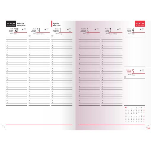 Agenda B/5 heti, Linett, 2026. évi, Kék-Piros