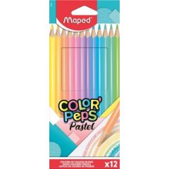   Színes ceruza készlet, háromszögletű, MAPED "Color'Peps Pastel", 12 különböző pasztell szín