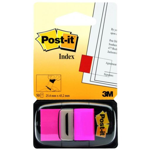 Post-it index jelölőcimke, műanyag tokban 50db, Rózsaszín