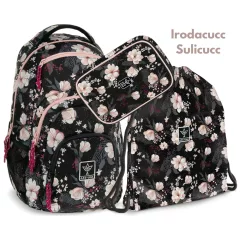   ARS UNA Hátizsák AU-2 iskolatáska szett, Flowery black, 3 részes