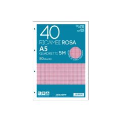   BLASETTI Ricambi gyűrűskönyv betét A/5 40 lap kockás, rózsaszín