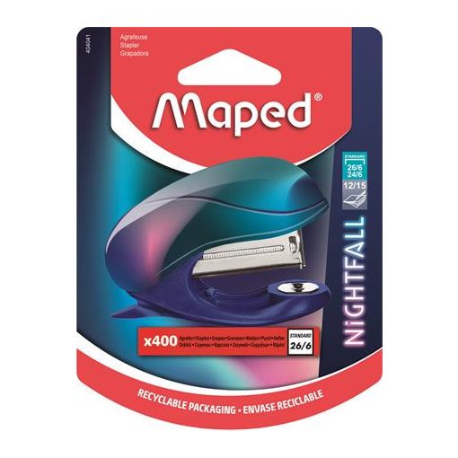 Tűzőgép MAPED Nightfall mini, metálfényű, 24/6, 26/6, 15 lap
