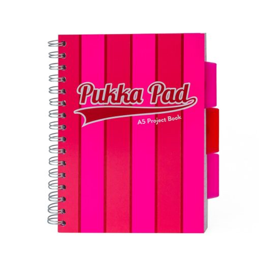 Spirálfüzet Pukka Pad Project 200 oldal, színregiszteres A/5, vonalas, Rózsaszín