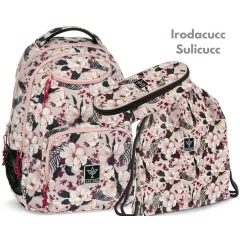   ARS UNA Hátizsák AU-6 iskolatáska szett, Flowery Pink, 3 részes