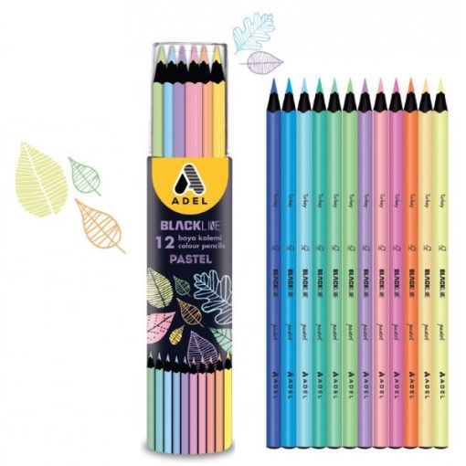 ADEL színesceruza 12db fekete fa, pasztell színek, kerek test