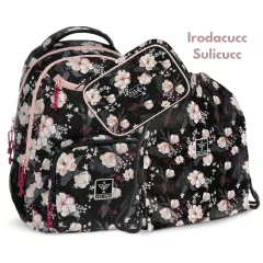   ARS UNA Hátizsák AU-6 iskolatáska szett, Flowery Black, 3 részes