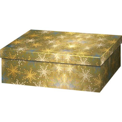 Karácsonyi díszdoboz, arany mintás, T3, 24x16x9 cm