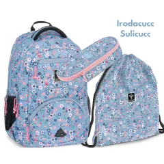    ARS UNA Hátizsák Ergonomikus iskolatáska szett, Pearl Blossom Blue, 3 részes