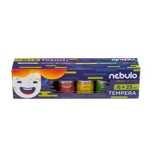 NEBULÓ Tempera készlet, tégelyes, 25 ml, 6 különböző szín