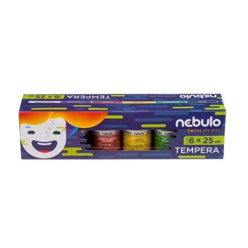 NEBULÓ Tempera készlet, tégelyes, 25 ml, 6 különböző szín