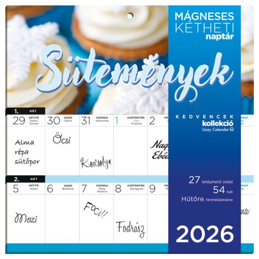Tervezőnaptár kétheti, mágneses, 2026. évi, Sütemények