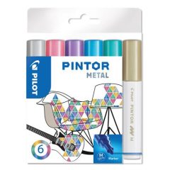   Dekormarker készlet, 1,4 mm, PILOT "Pintor M" 6 különböző metál szín