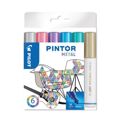 Dekormarker készlet, 1,4 mm, PILOT "Pintor M" 6 különböző metál szín