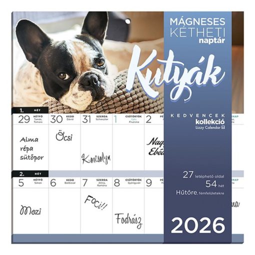 Tervezőnaptár kétheti, mágneses, 2026. évi, Kutyák
