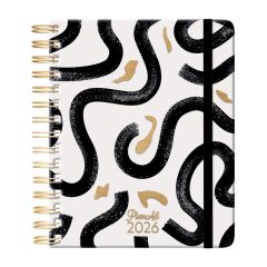   PlanAll Midi Határidőnapló, agenda heti B6 spirálozott 2026. évi - Black on White