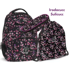   ARS UNA Hátizsák AU-6 iskolatáska szett, Pearl Blossom Black, 3 részes