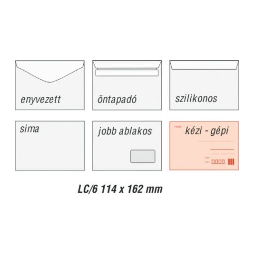Boríték LC6 szilikonos fehér 114x162mm 100db/csom