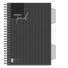   Street Pad Spirálfüzet, regiszteres A/5, 100 lapos, kockás, fekete