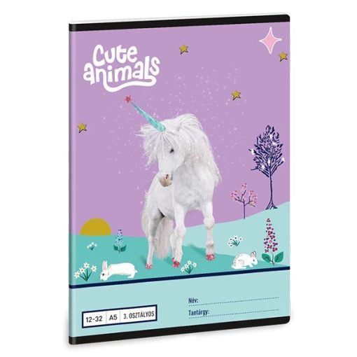 ARS UNA füzet A/5 32 lapos III. osztályos vonalas, Cute Animals Unicorn, 12-32