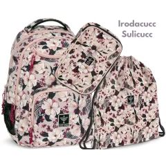   ARS UNA Hátizsák AU-6 iskolatáska szett, Flowery Pink, 3 részes