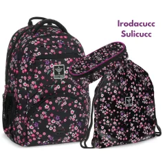    ARS UNA Hátizsák Ergonomikus iskolatáska szett, Pearl Blossom Black, 3 részes