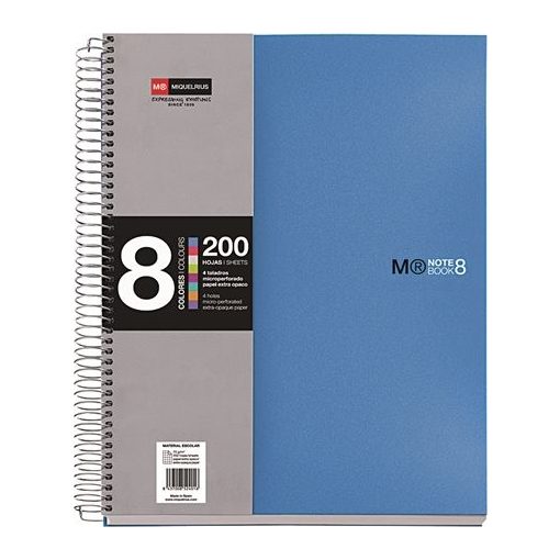 Spirálfüzet MIQUELRIUS 200 lap, színregiszteres, 8 részes, A/5-ös vonalas, fekete